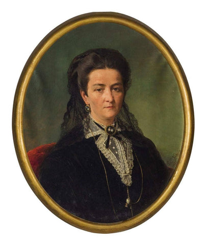 Portrait of woman with lace veil in dining room