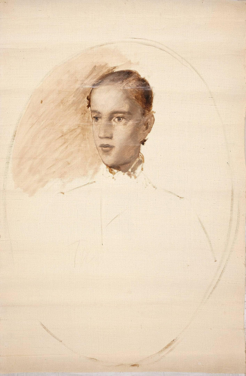 Portrait sketch. Presumably the artist's son Thorald Jerichau by Elisabeth Jerichau-Baumann — Oil Painting Reproduction