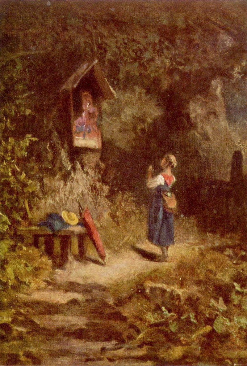 Praying peasant girl in the woods by Carl Spitzweg — Oil Painting Reproduction