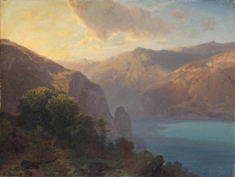 Près de Seelisberg: a view of Lac de Lucerne seen from the Seelisberg, Switzerland by Alexandre Calame — Oil Painting Reproduction