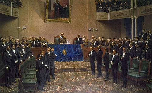 President of Argentina, Gral. Julio A. Roca, Giving His Speech at the National Congress by Juan Manuel Blanes — Oil Painting Reproduction