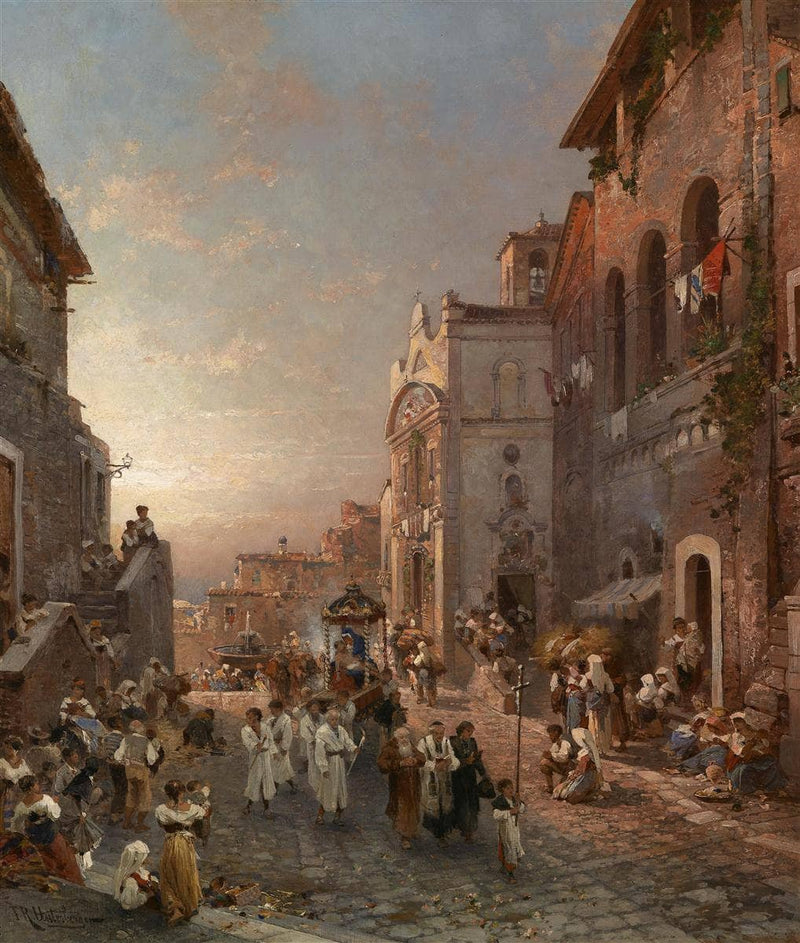 Procession in Naples by Franz Richard Unterberger — Oil Painting Reproduction