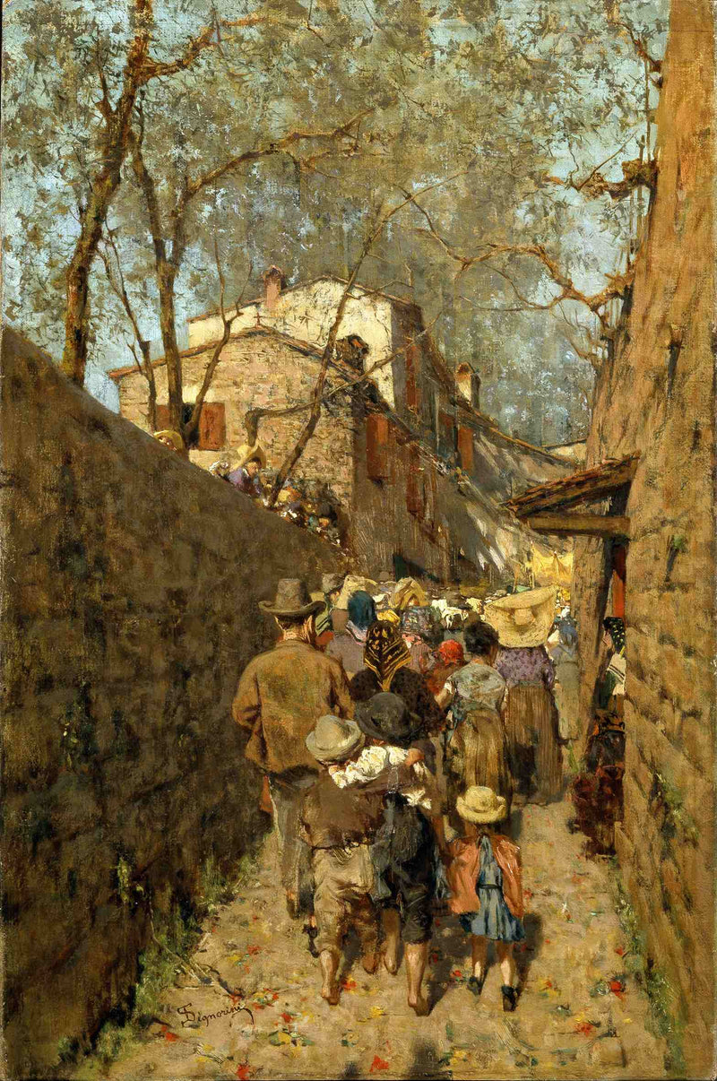 Procession in Settignano by Telemaco Signorini — Oil Painting Reproduction