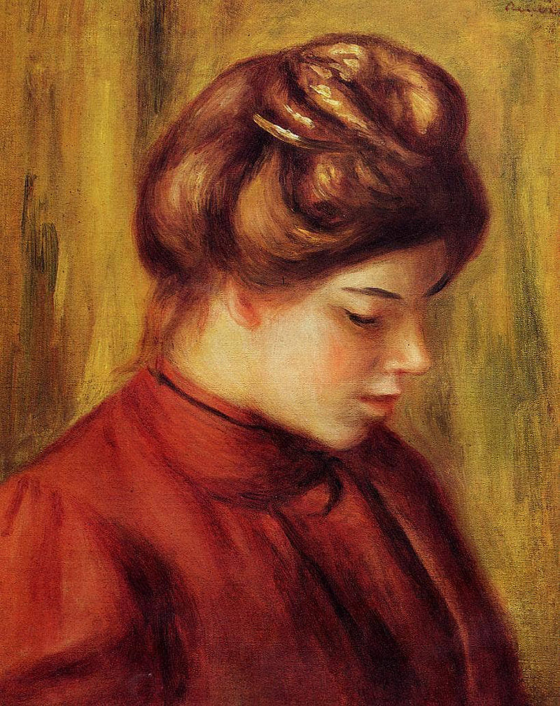 Profile of a Woman in a Red Blouse by Pierre-Auguste Renoir — Oil Painting Reproduction