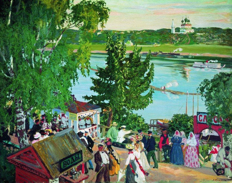 Promenade Along the Volga by Boris Kustodiev — Oil Painting Reproduction