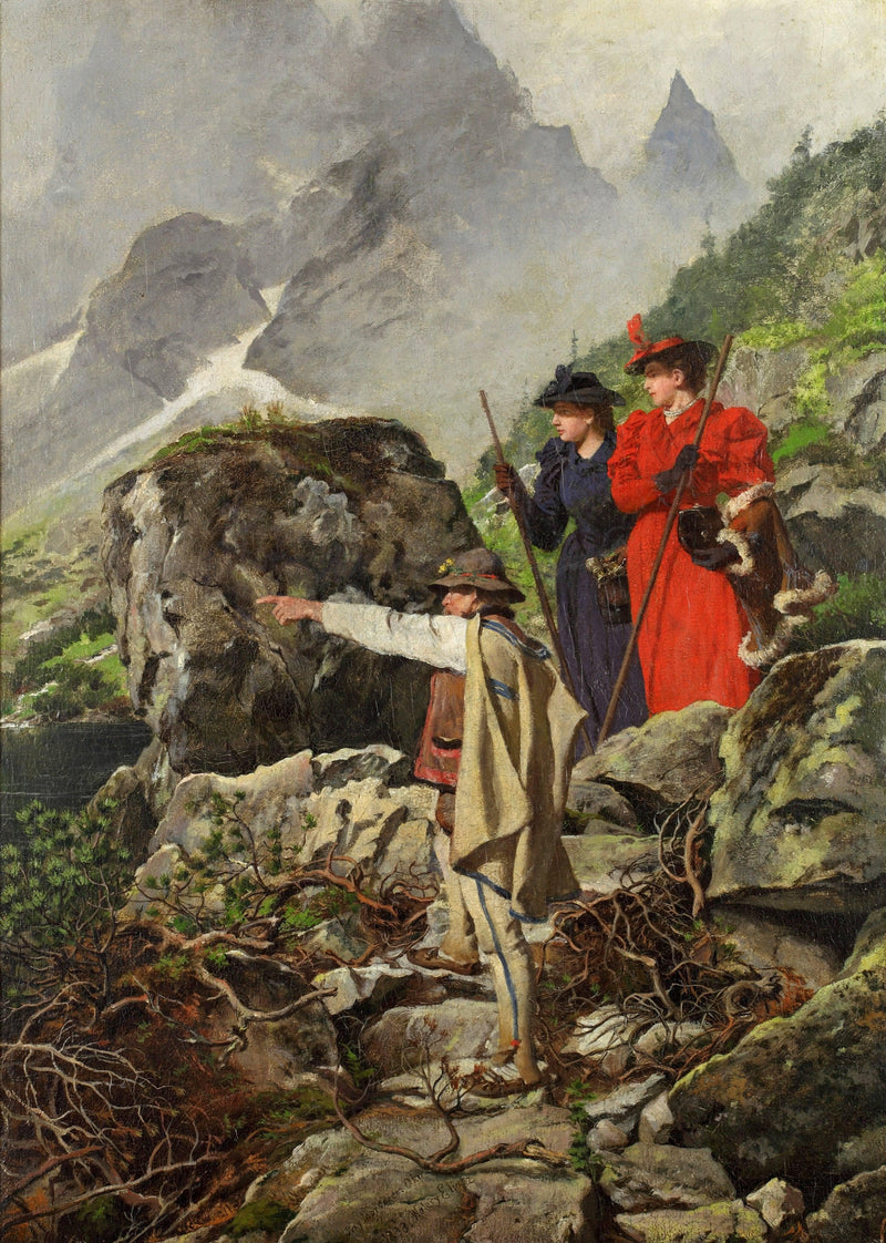 At the Morskie Oko Lake (Tourists in the Tatra Mountains) by Walery Eljasz Radzikowski — Oil Painting Reproduction