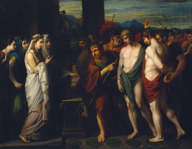 Pylades and Orestes Brought as Victims before Iphigenia by Benjamin West — Oil Painting Reproduction