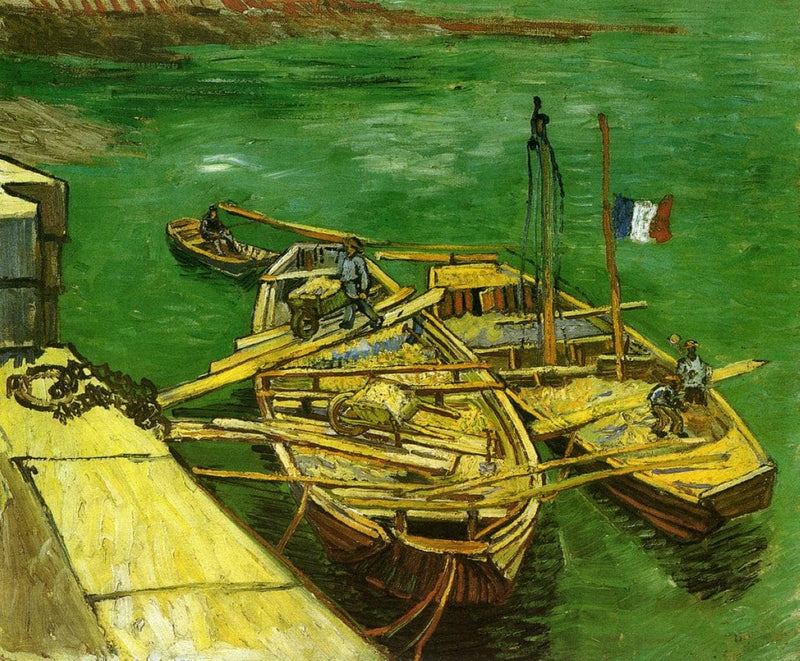 Quay with Men Unloading Sand Barges by Vincent van Gogh — Oil Painting Reproduction