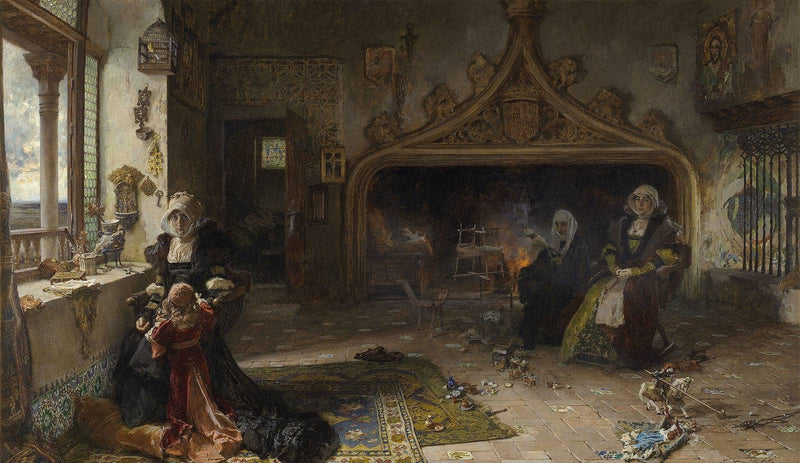 Queen Juana la Loca, imprisoned in Tordesillas with her daughter, the Infanta Catalina by Francisco Pradilla — Oil Painting Reproduction