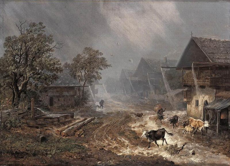 Rain showers in Partenkirchen by Heinrich Bürkel — Oil Painting Reproduction