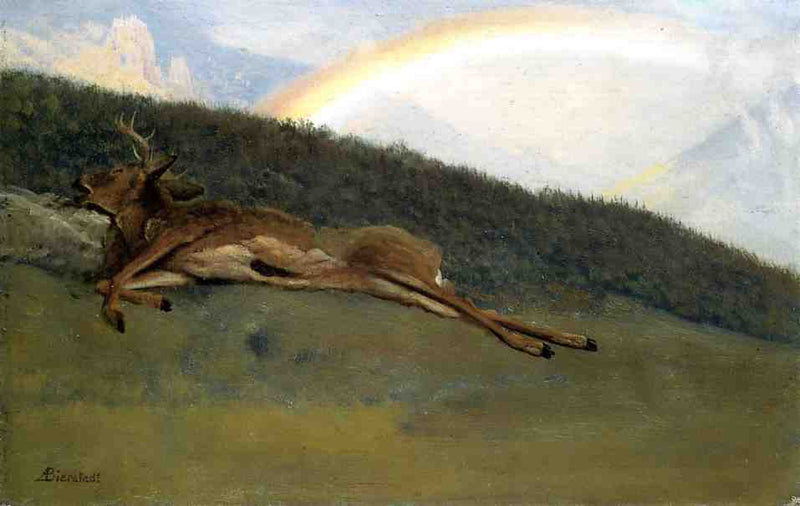 Rainbow over a Fallen Stag by Albert Bierstadt — Oil Painting Reproduction