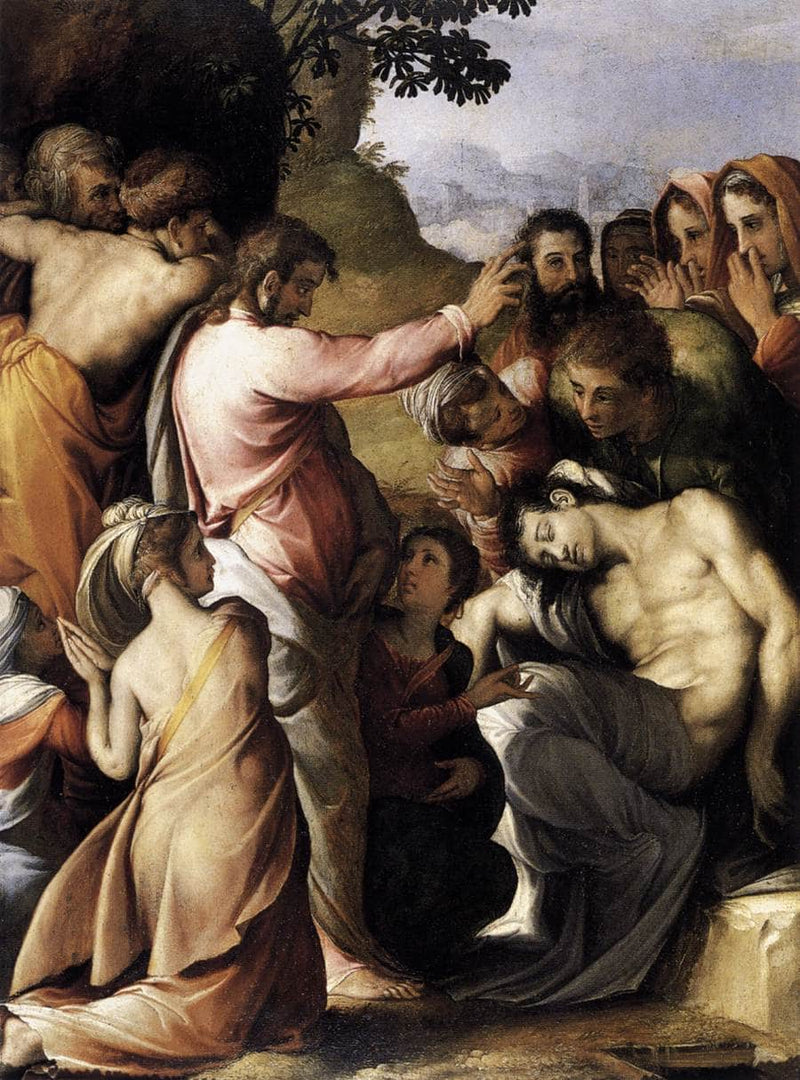 Raising of Lazarus by Francesco de' Rossi (Francesco Salviati), "Cecchino" — Oil Painting Reproduction