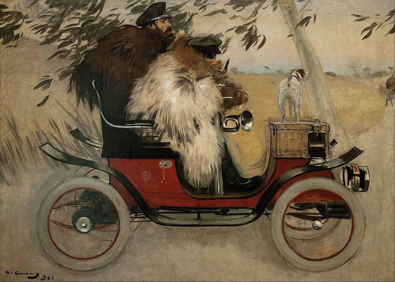 Ramon Casas and Pere Romeu in An Automobile by Ramon Casas — Oil Painting Reproduction