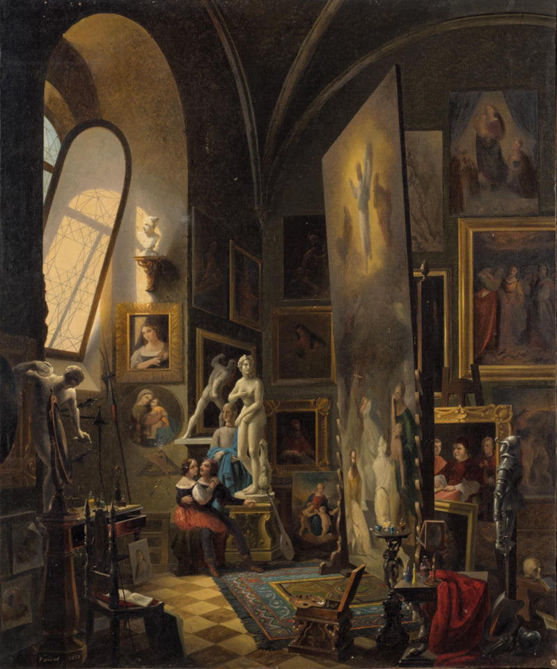 Raphael and his muse in the atelier by Vincenzo Abbati — Oil Painting Reproduction