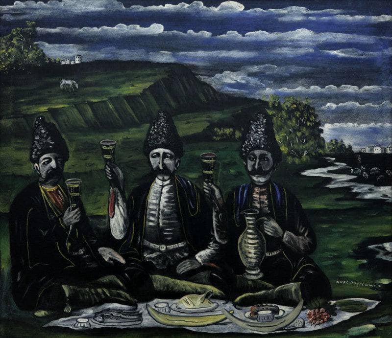 The feast of three Nobles in the valley by Niko Pirosmani — Oil Painting Reproduction
