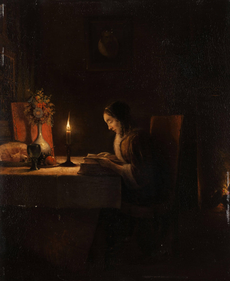 Reading by Candlelight by Petrus van Schendel — Oil Painting Reproduction