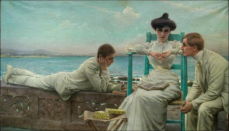 Reading by the sea by Vittorio Matteo Corcos — Oil Painting Reproduction