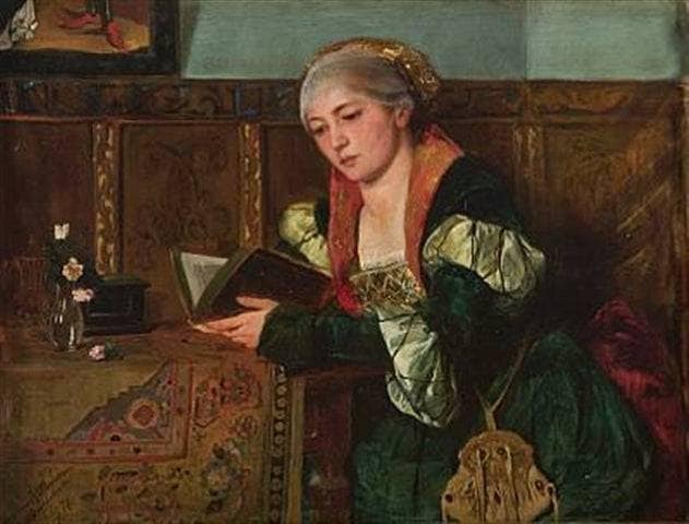 Reading Lady in Renaissance Dress by Harriet Backer — Oil Painting Reproduction