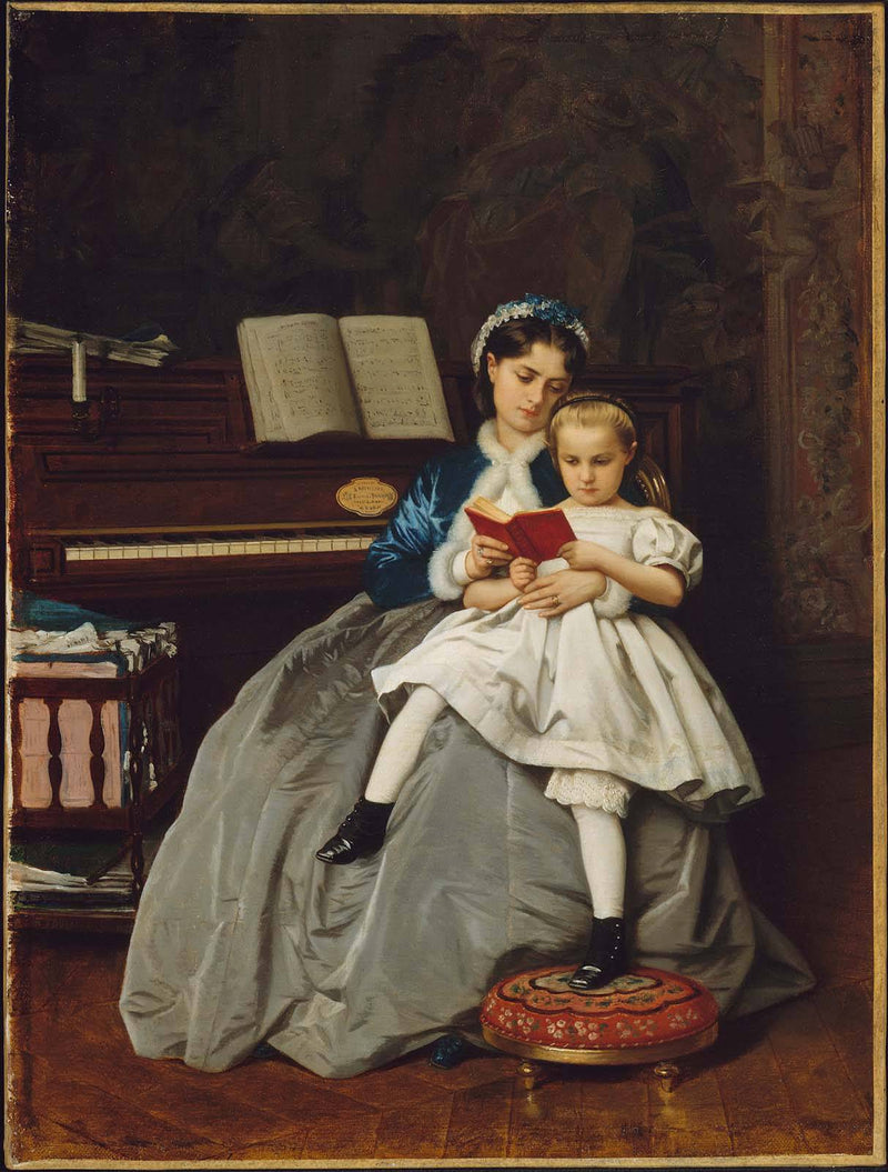 Reading lesson by Auguste Toulmouche — Oil Painting Reproduction