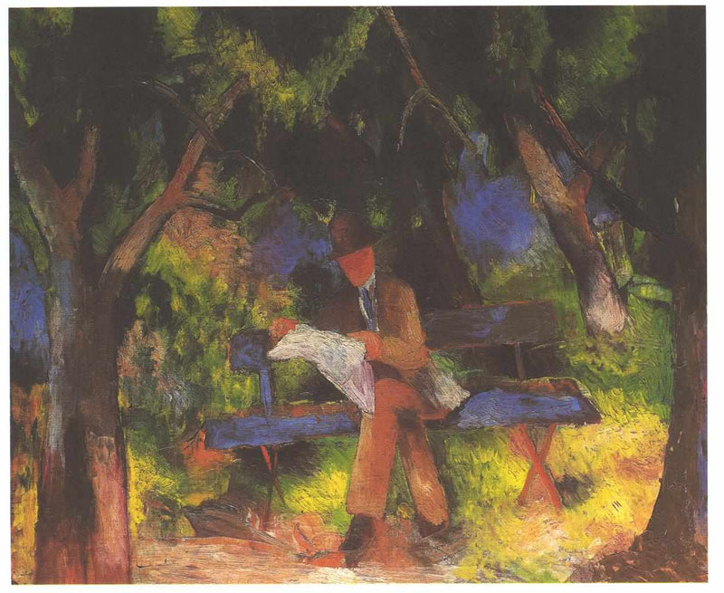 Reading man in park by August Macke — Oil Painting Reproduction
