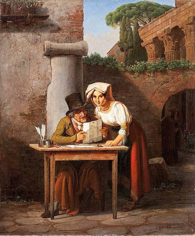 Reading the letter in entryway