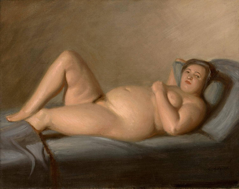 Reclining corpulent nude by Georg Scholz — Oil Painting Reproduction
