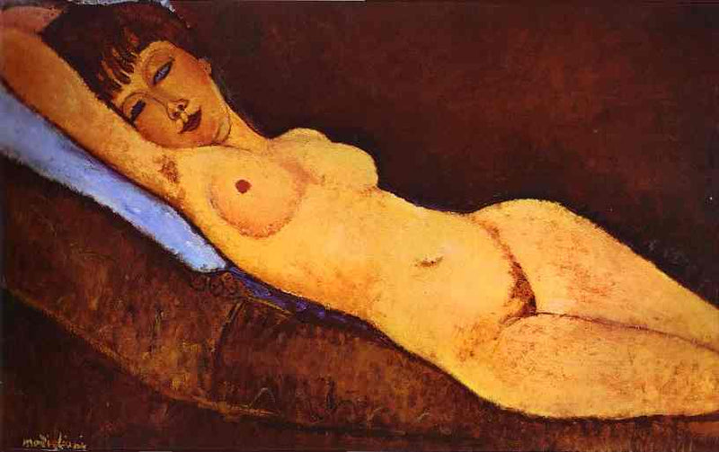 Reclining nude with Blue Cushion by Amedeo Modigliani — Oil Painting Reproduction