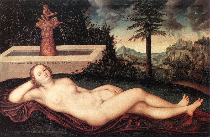 Reclining River Nymph at the Fountain by Lucas Cranach the Elder — Oil Painting Reproduction