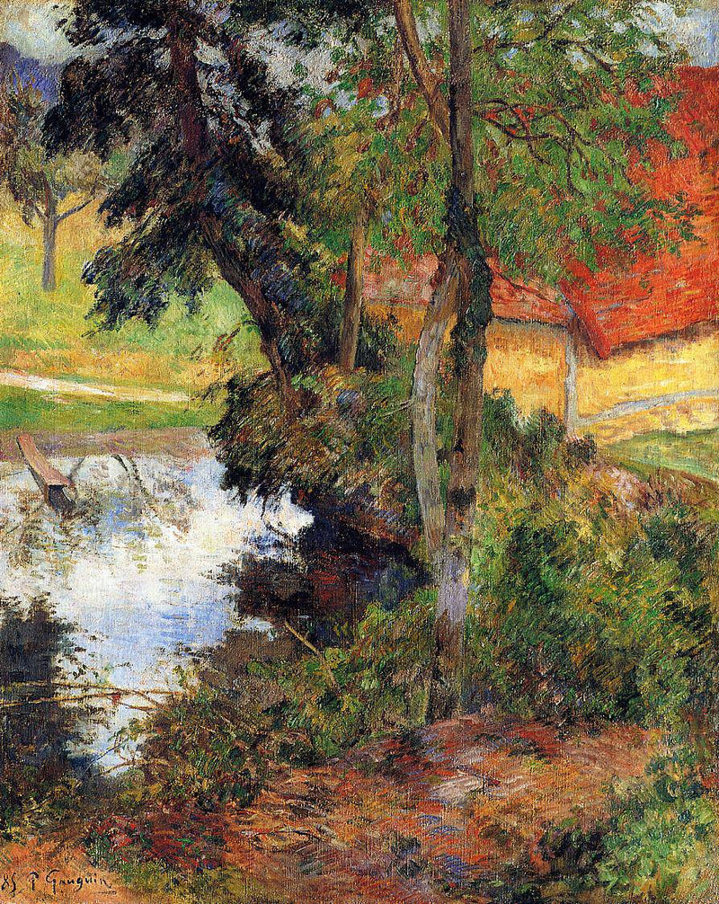 Red roof by the water by Paul Gauguin — Oil Painting Reproduction