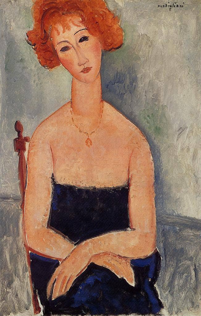 Redheaded woman wearing a pendant by Amedeo Modigliani — Oil Painting Reproduction