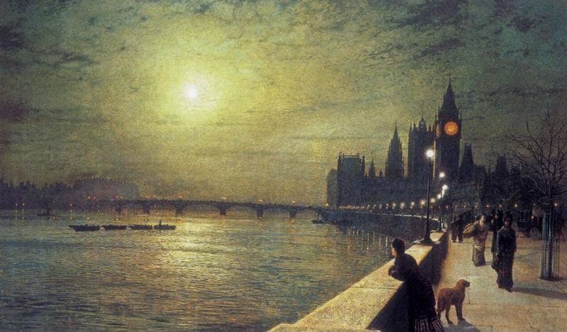 Reflections on the Thames, Westminster by John Atkinson Grimshaw — Oil Painting Reproduction