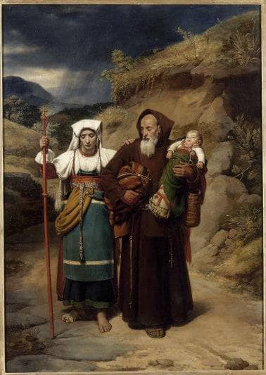 Religious rescuing a wounded pilgrim by Jean Victor Schnetz — Oil Painting Reproduction