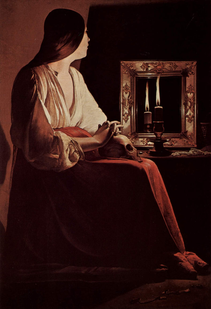 Repenting Magdalene, also called Magdalene and Two Flames by Georges de la Tour — Oil Painting Reproduction