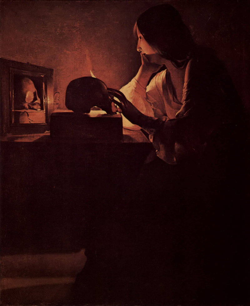 Repenting Magdalene, also called Magdalene before Mirror or Magadalene Fabius. by Georges de la Tour — Oil Painting Reproduction