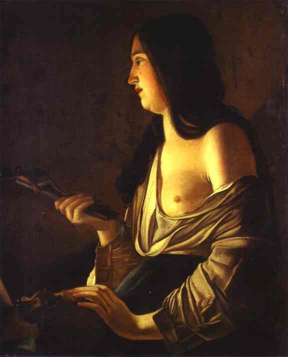Repenting Magdalene, also called Magdalene in a Flickering Light by Georges de la Tour — Oil Painting Reproduction