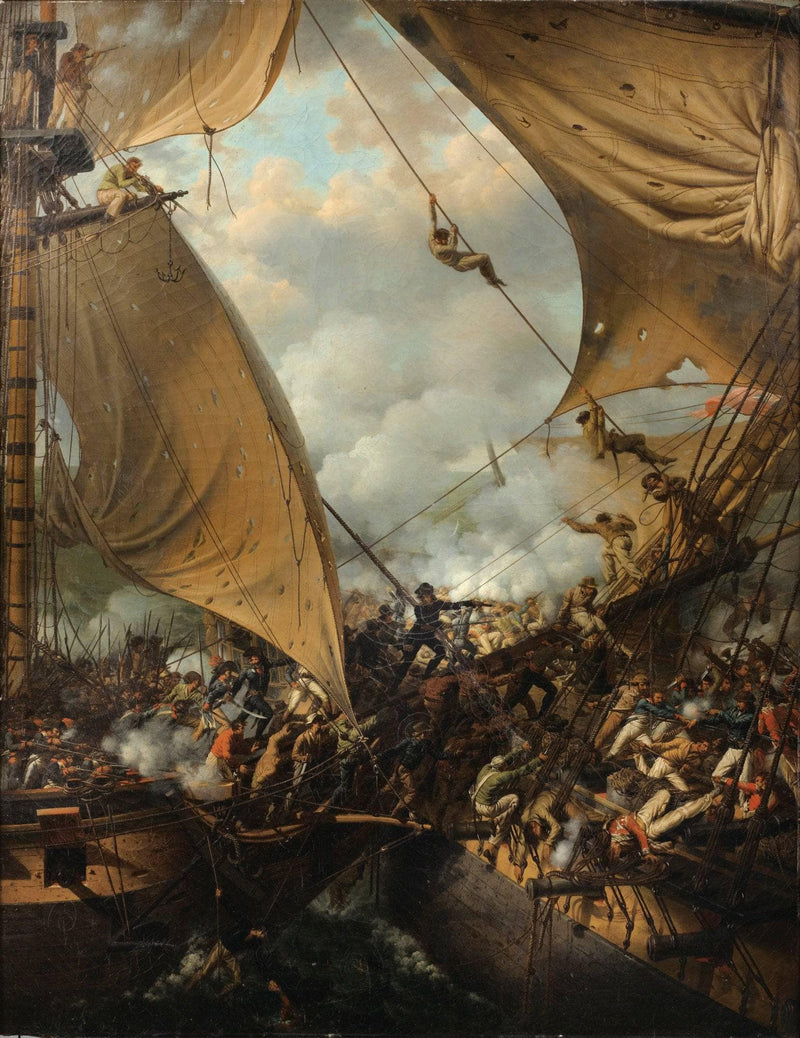 Représentation Probable De L'abordage Et De La Prise Par La Corvette Française La Bayonnaise De La Frégate Anglaise L'embuscade En 1798. Guerre De La Révolution Française by Louis-Philippe Crépin — Oil Painting Reproduction