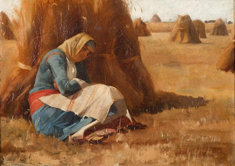 Resting by a haystack by Théodore Ralli — Oil Painting Reproduction