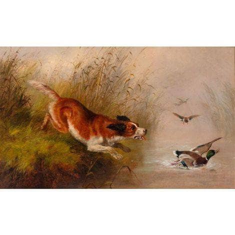 Retrieving a Mallard by Arthur Fitzwilliam Tait — Oil Painting Reproduction
