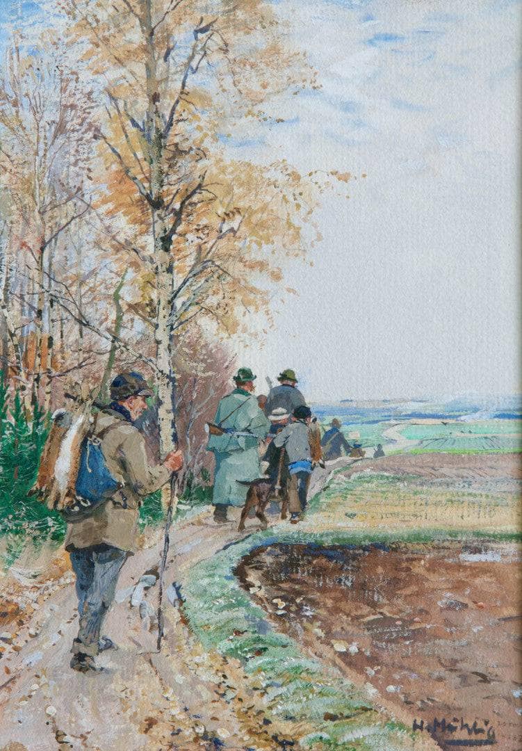 Return from the autumn hunt by Hugo Mühlig — Oil Painting Reproduction