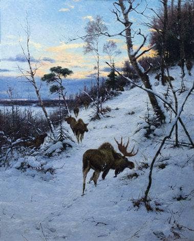 Moose in a Winter Landscape by Richard Friese — Oil Painting Reproduction