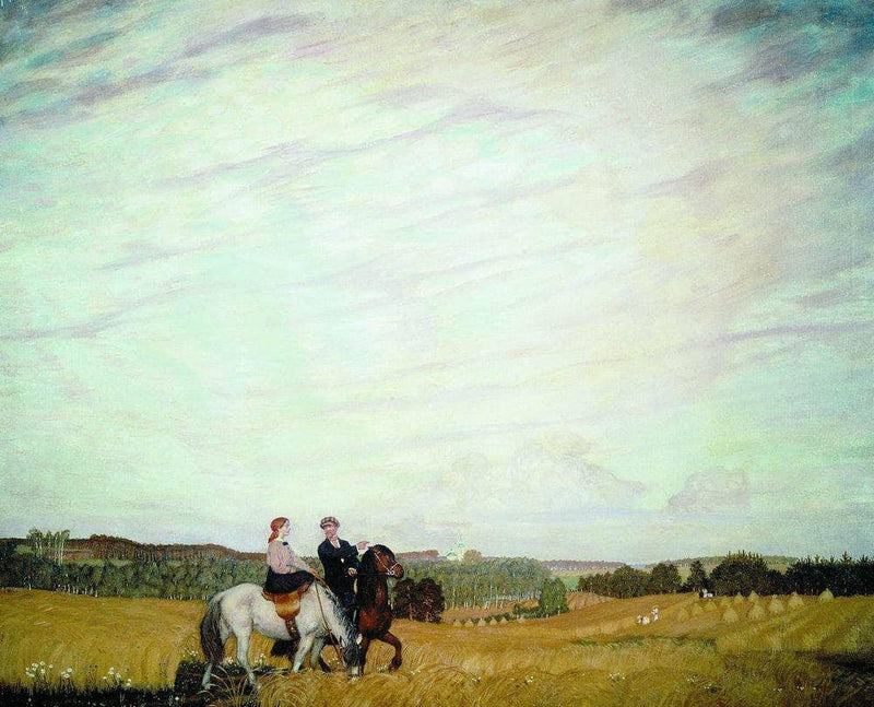 Ride. Boris and Yu. Kustodiyevs by Boris Kustodiev — Oil Painting Reproduction