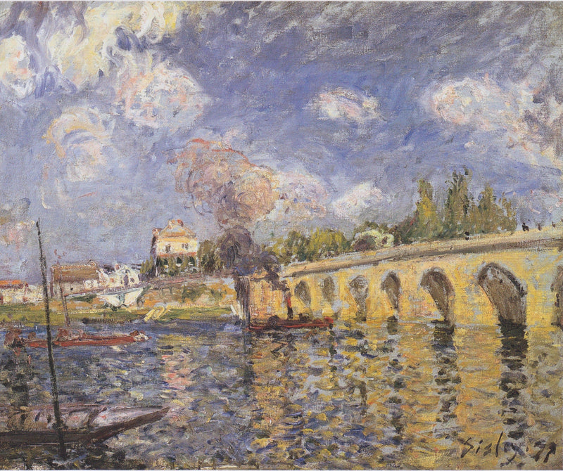 River steamboat and bridge by Alfred Sisley — Oil Painting Reproduction