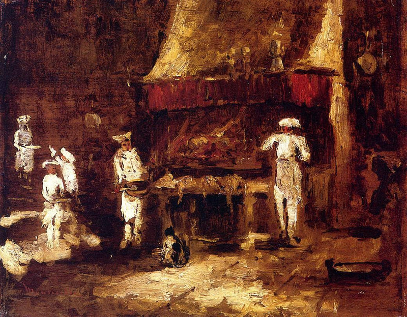 Roasting Two Pheasants by Adolphe Joseph Thomas Monticelli — Oil Painting Reproduction