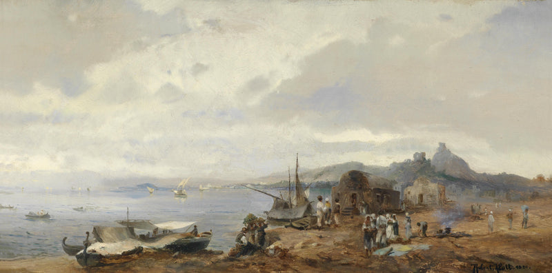 Fishermen on a southern Italian coast by Robert Alott, Oil Painting Reproduction