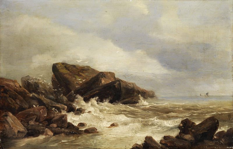 Rocky coast in the surf by Andreas Achenbach — Oil Painting Reproduction