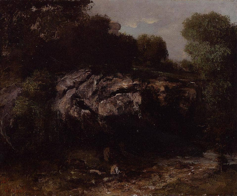 Rocky Landscape with Figure by Gustave Courbet — Oil Painting Reproduction
