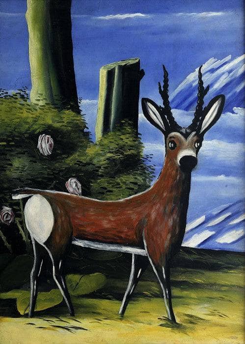 Roe deer with a Landscape in the Background by Niko Pirosmani — Oil Painting Reproduction