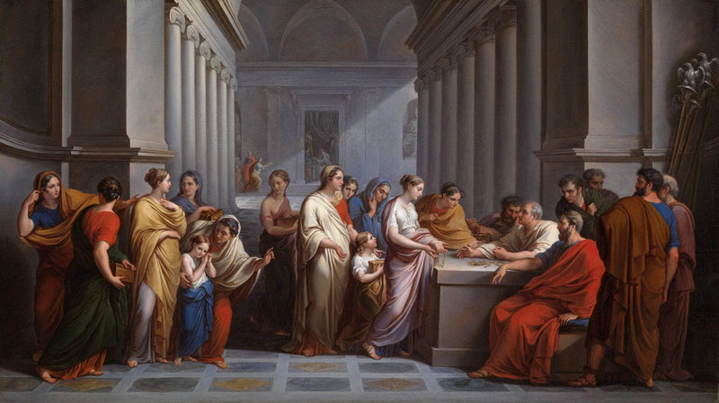 Roman women offering their jewellery in defence of the state by Vincenzo Camuccini — Oil Painting Reproduction