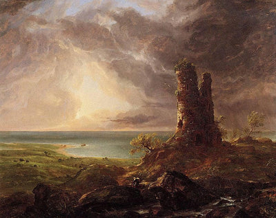 Romantic Landscape with Ruined Tower in living room