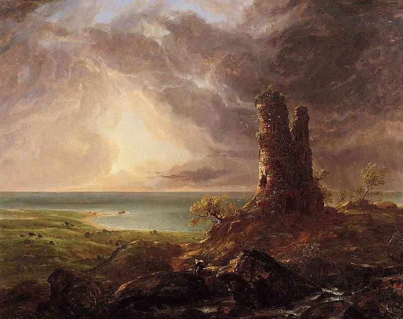 Romantic Landscape with Ruined Tower by Thomas Cole — Oil Painting Reproduction